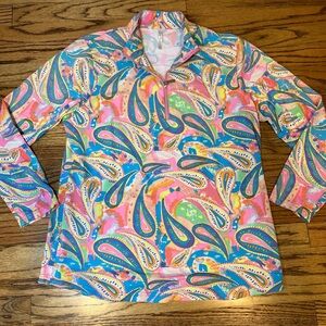 Lulu B 1/4 Zip Neon Long Sleeve Beach Top Paisley Stretch M Preppy Outdoor Shirt